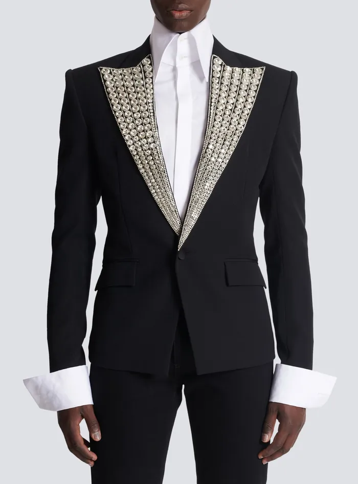 Balmain Jacket With Crystalembellished Collar Silver Men Jackets And Blazers