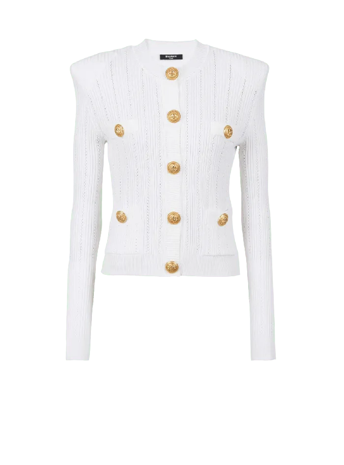 Balmain Knit Cardigan With Gold Buttons White Women Knitwear