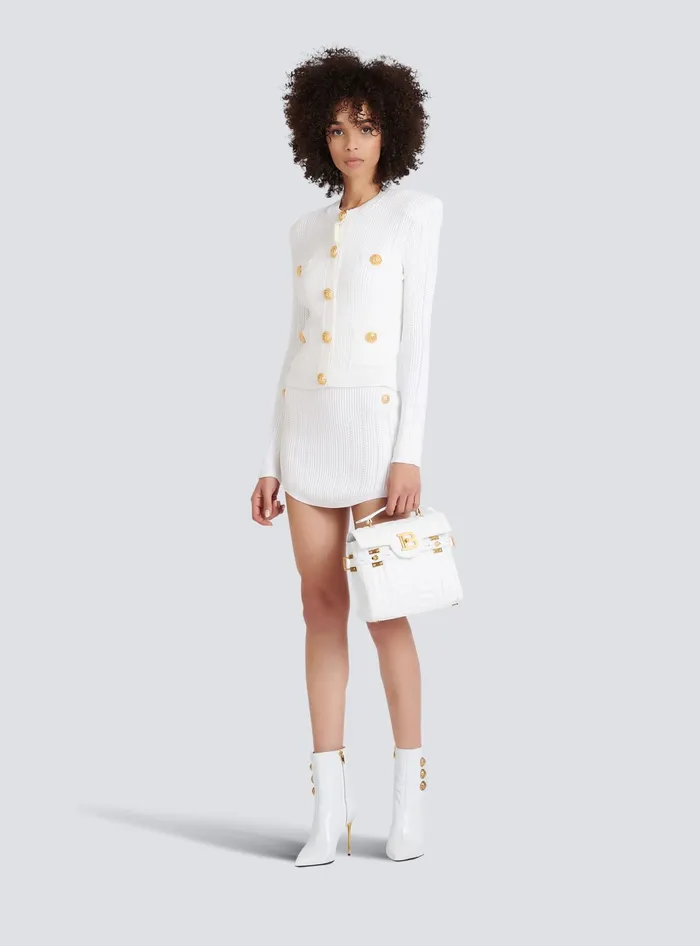 Balmain Knit Cardigan With Gold Buttons White Women Knitwear