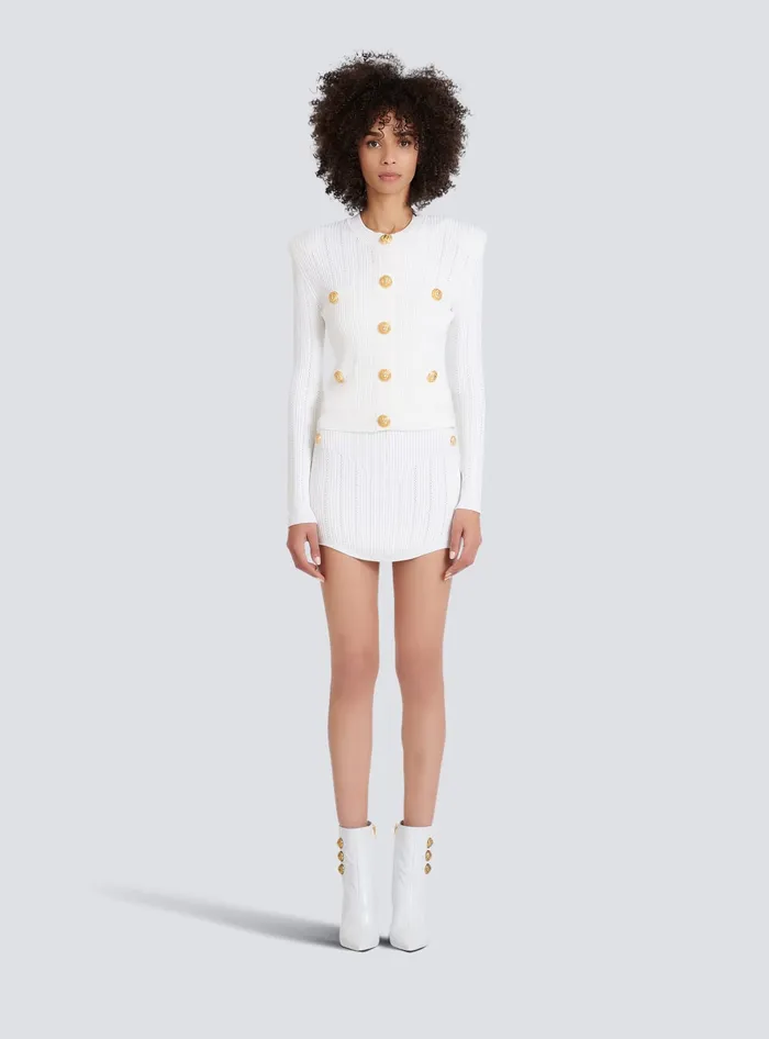 Balmain Knit Cardigan With Gold Buttons White Women Knitwear