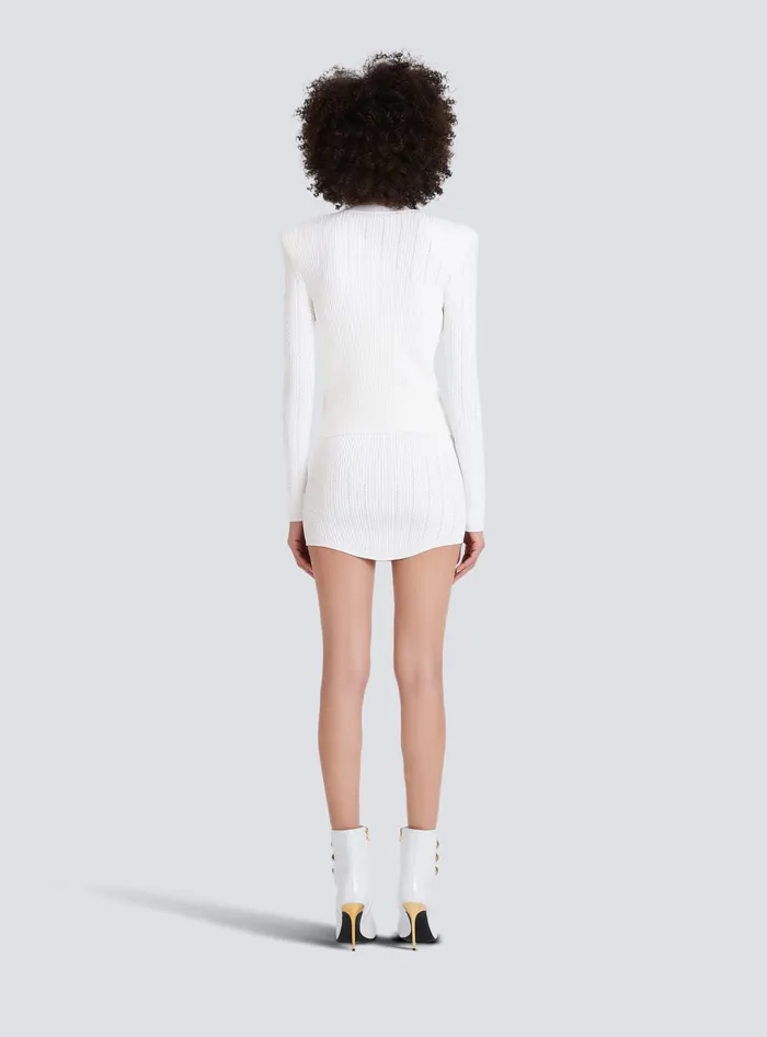 Balmain Knit Cardigan With Gold Buttons White Women Knitwear