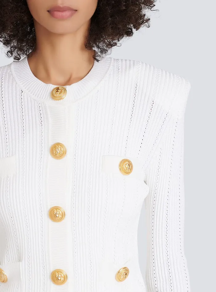 Balmain Knit Cardigan With Gold Buttons White Women Knitwear