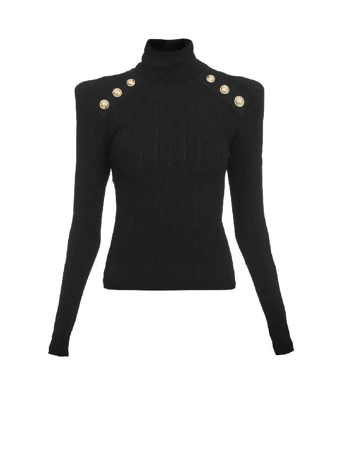 Balmain Knit Jumper With Gold Buttons Black Women Knitwear