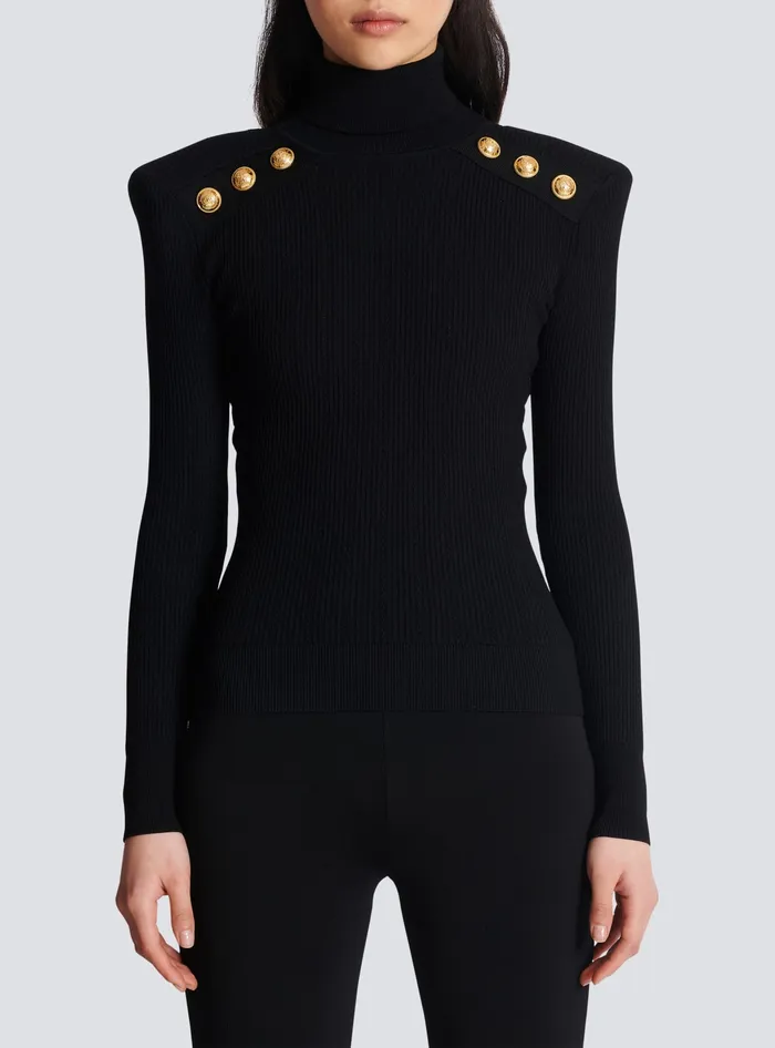 Balmain Knit Jumper With Gold Buttons Black Women Knitwear