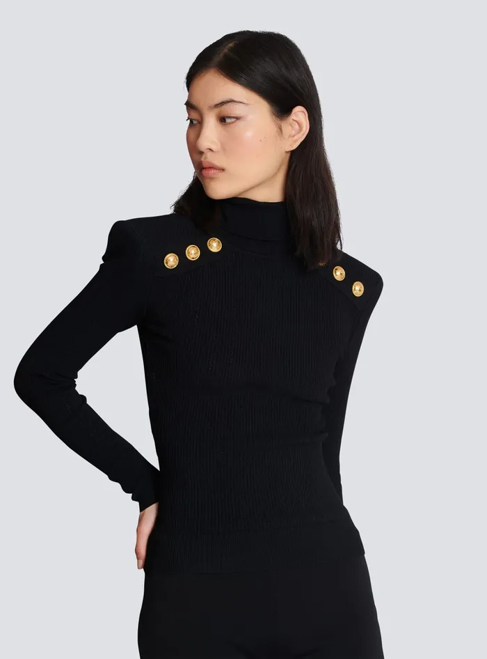 Balmain Knit Jumper With Gold Buttons Black Women Knitwear