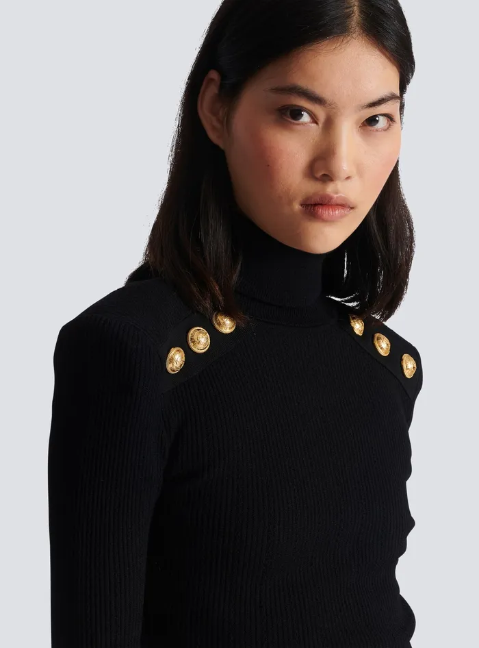 Balmain Knit Jumper With Gold Buttons Black Women Knitwear