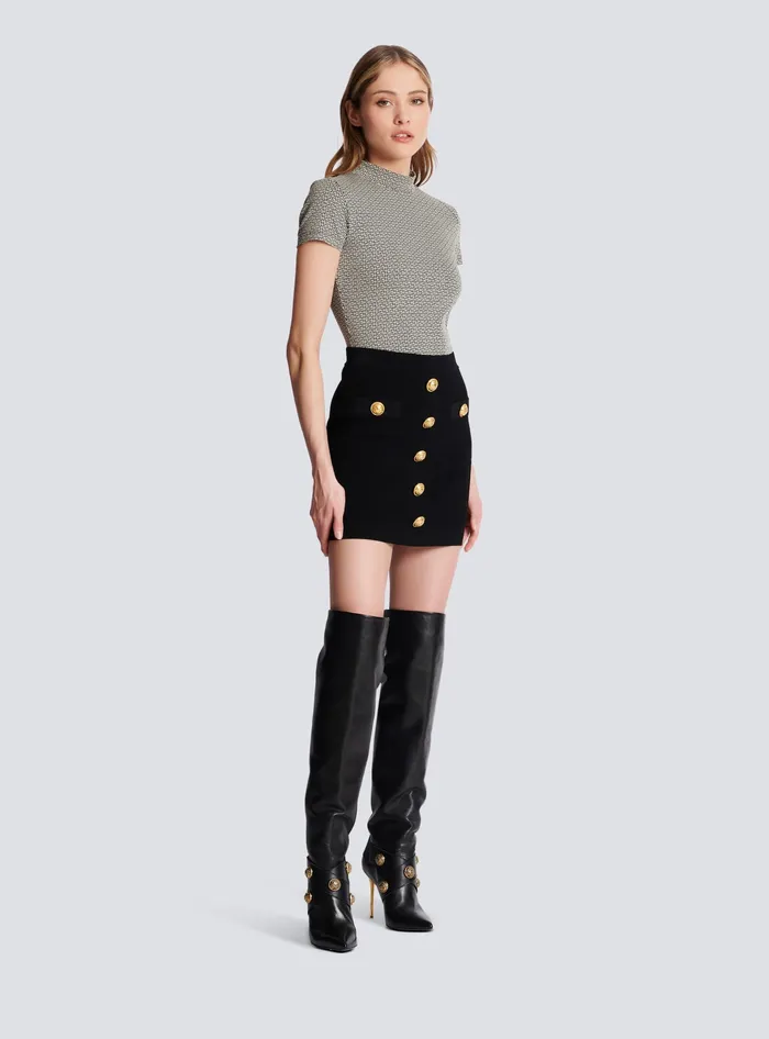 Balmain Knit Skirt With Buttons Black Women Knitwear