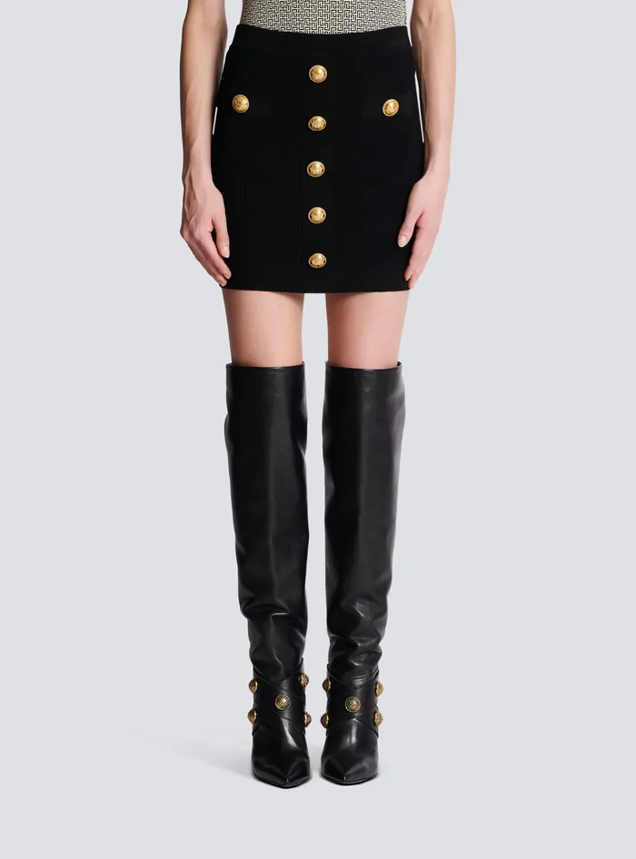 Balmain Knit Skirt With Buttons Black Women Knitwear