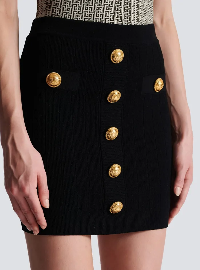Balmain Knit Skirt With Buttons Black Women Knitwear