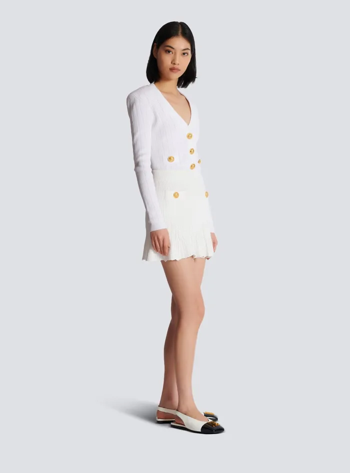 Balmain Knitted Skater Skirt White Women Skirts