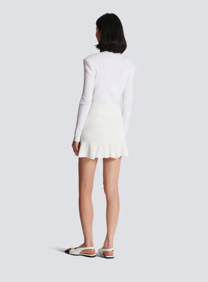 Balmain Knitted Skater Skirt White Women Skirts