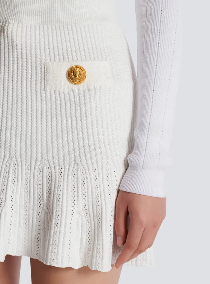 Balmain Knitted Skater Skirt White Women Skirts