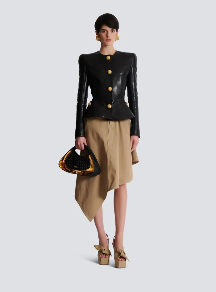 Balmain Lambskin Leather Peplum Jacket Black Women Jackets And Blazers