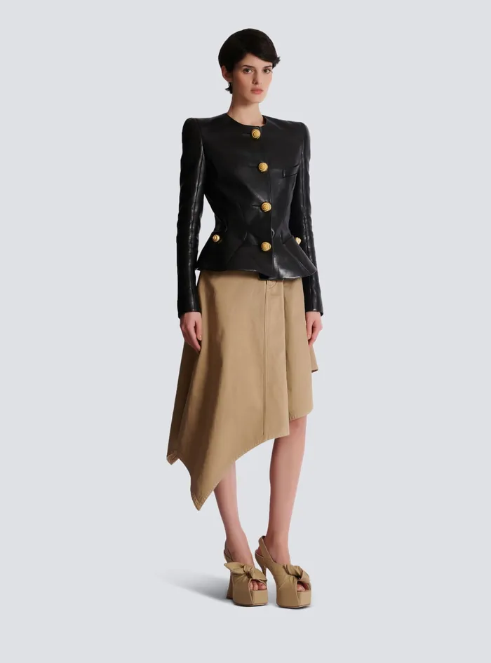 Balmain Lambskin Leather Peplum Jacket Black Women Jackets And Blazers