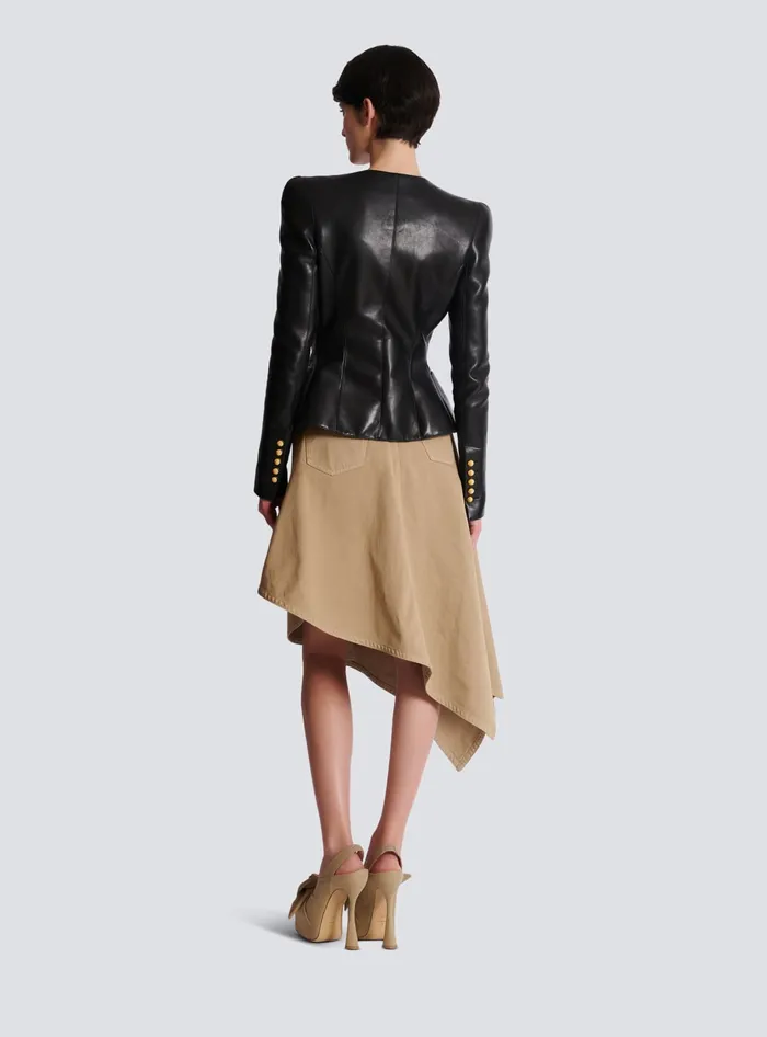 Balmain Lambskin Leather Peplum Jacket Black Women Jackets And Blazers