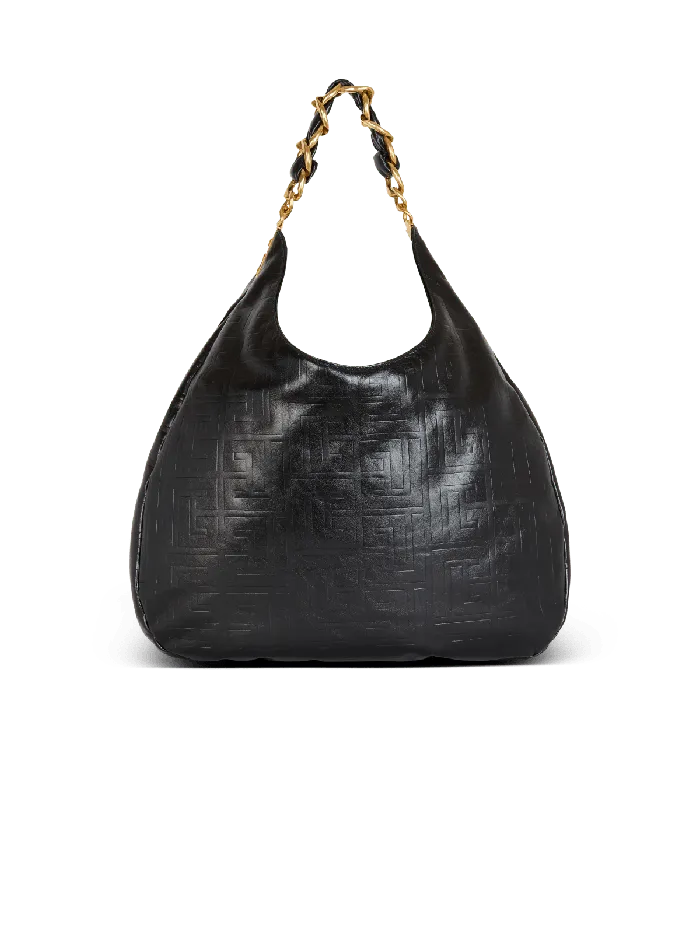 Balmain Large 1945 Soft Hobo Bag In Crinkled Calfskin Black Women Shoulder Bags