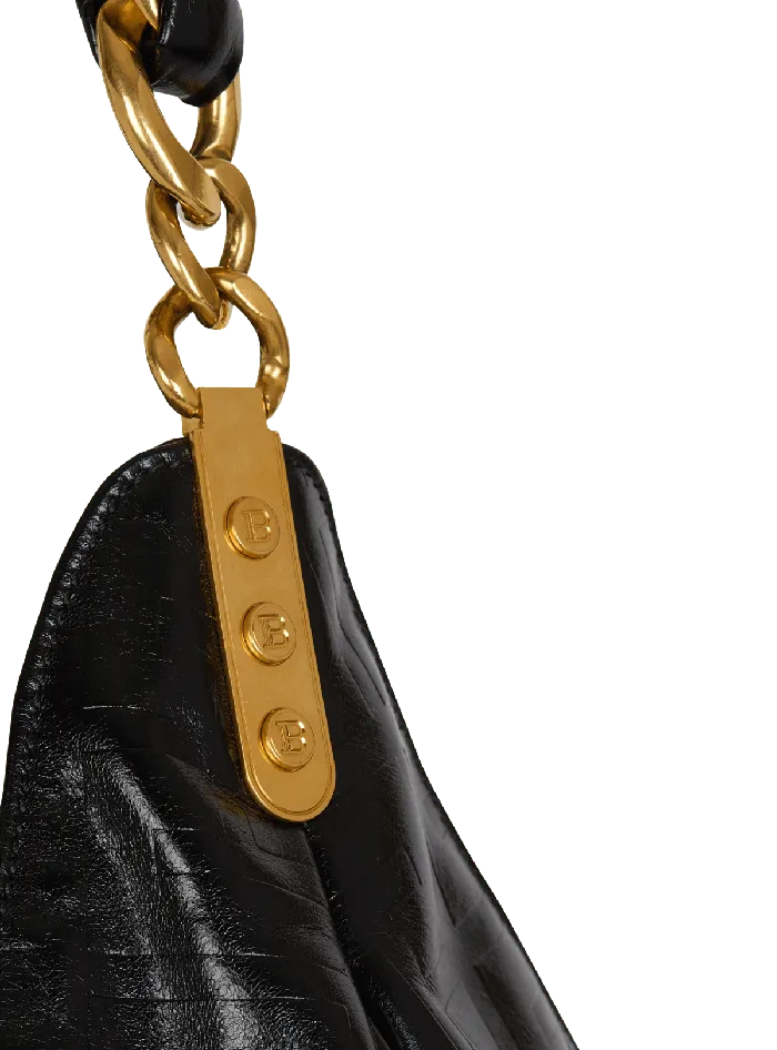 Balmain Large 1945 Soft Hobo Bag In Crinkled Calfskin Black Women Shoulder Bags