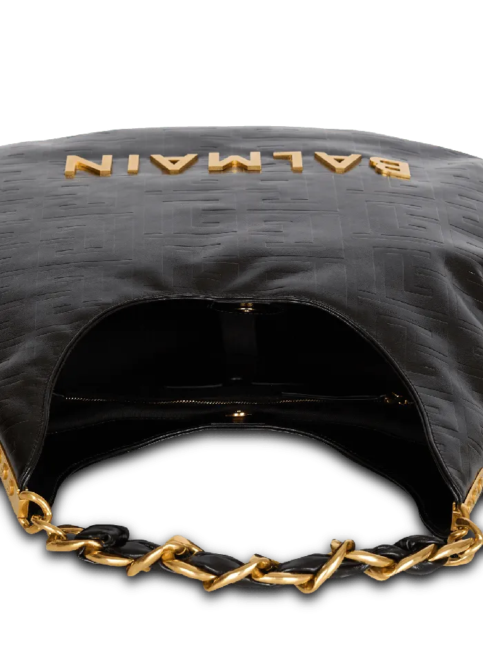 Balmain Large 1945 Soft Hobo Bag In Crinkled Calfskin Black Women Shoulder Bags