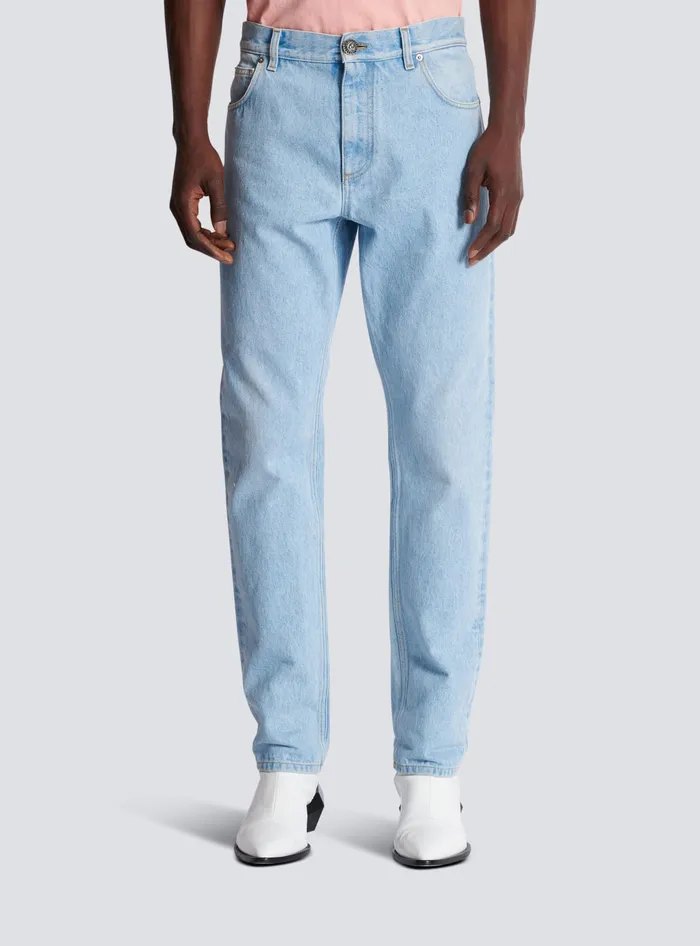 Balmain Light Blue Regularfit Denim Jeans Blue Men Denim