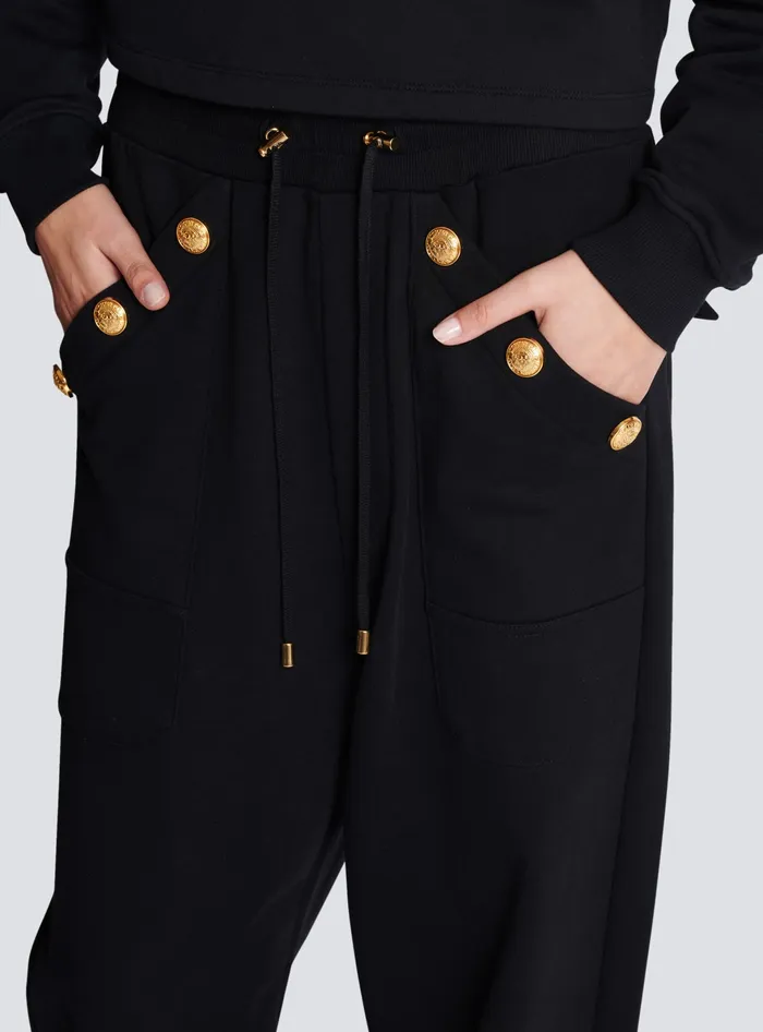 Balmain Loosefitting Buttoned Joggers Black Women Trousers And Shorts