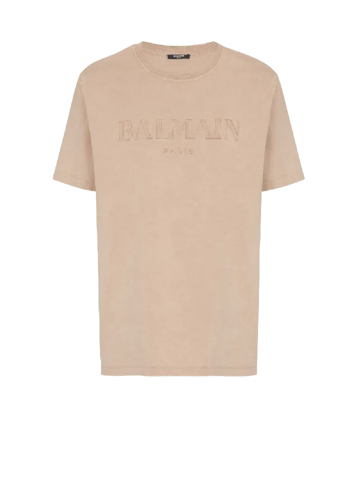 Balmain Loose Tshirt With Vintage Embroidery Beige Men TShirts