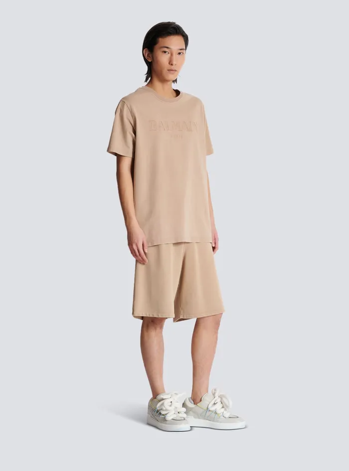 Balmain Loose Tshirt With Vintage Embroidery Beige Men TShirts