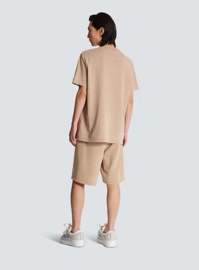 Balmain Loose Tshirt With Vintage Embroidery Beige Men TShirts