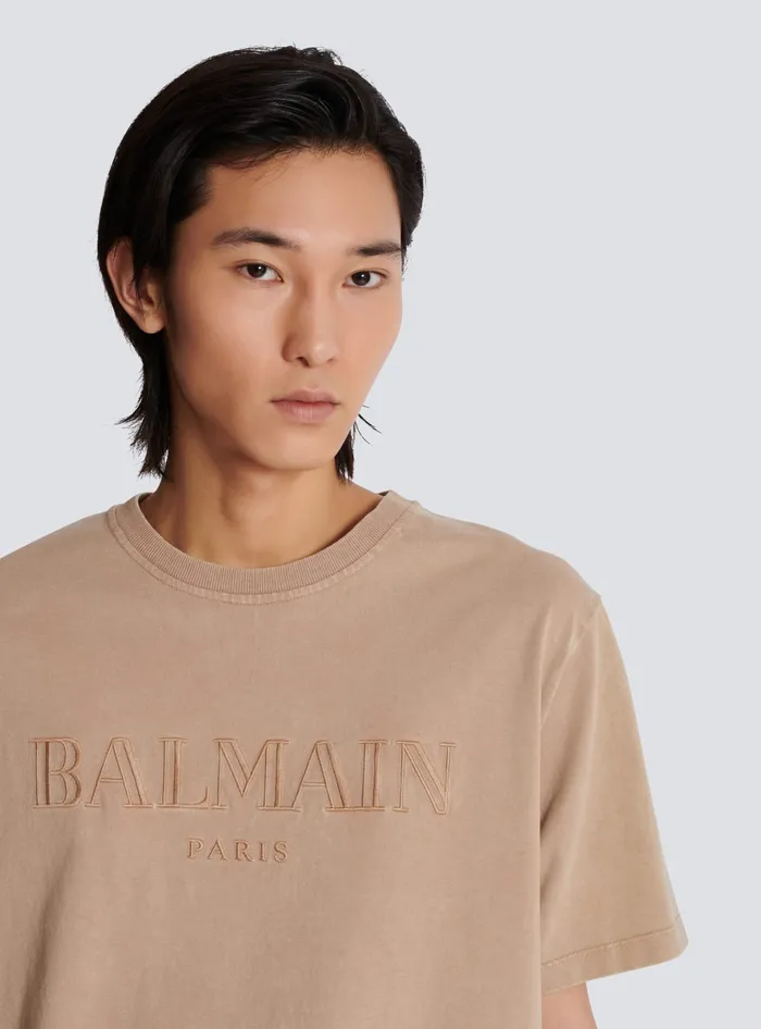Balmain Loose Tshirt With Vintage Embroidery Beige Men TShirts