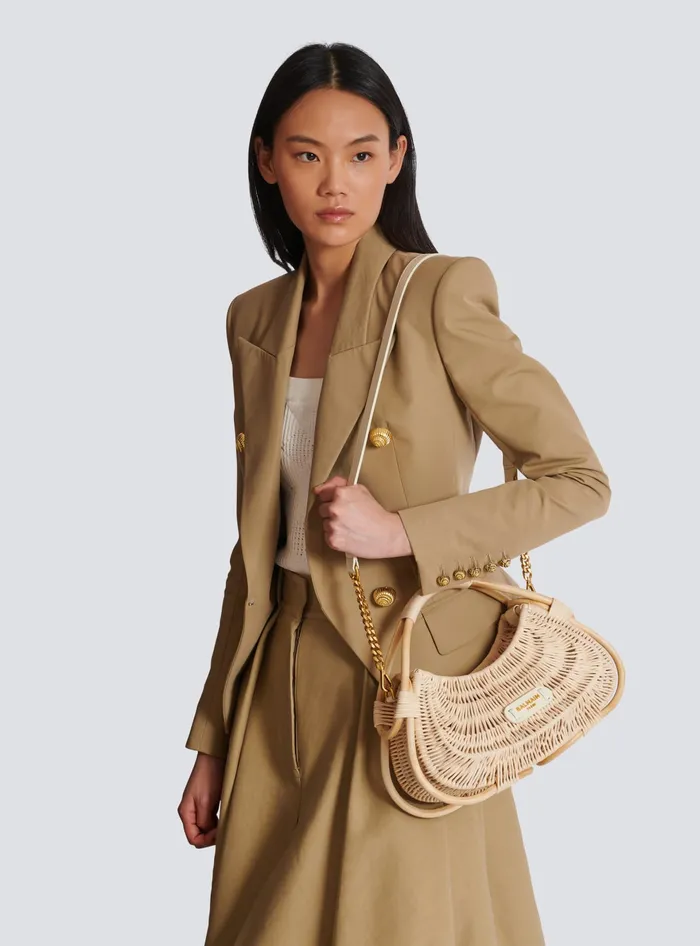 Balmain Medium Jolie Madame Wicker Basket Bag Beige Women Handbags