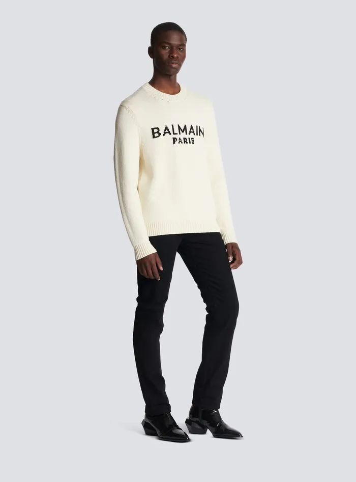 Balmain Merino Knit Jumper Beige Men Knitwear
