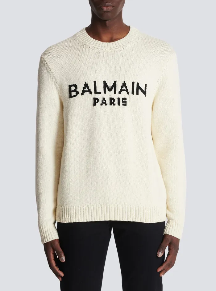 Balmain Merino Knit Jumper Beige Men Knitwear