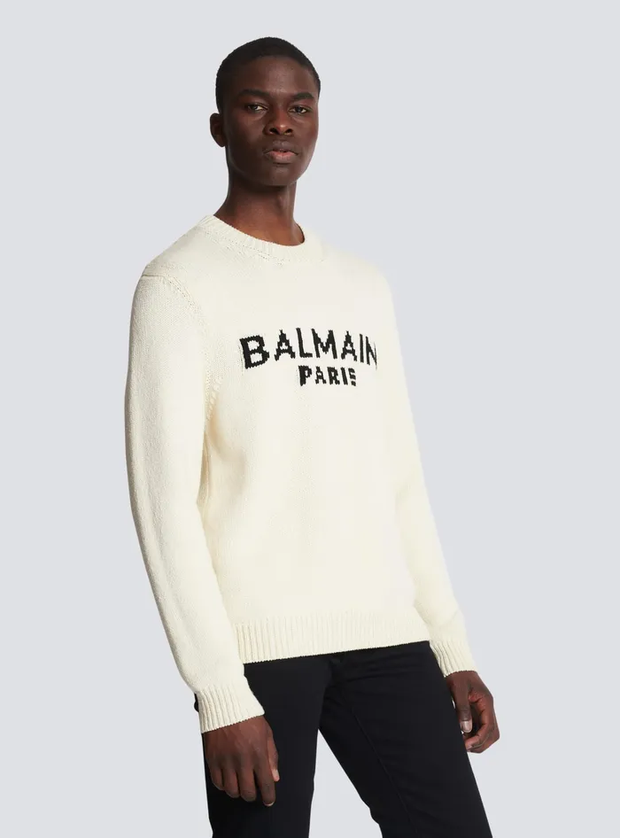 Balmain Merino Knit Jumper Beige Men Knitwear