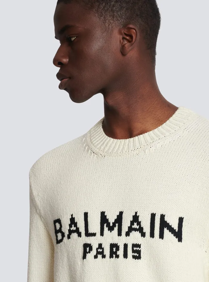 Balmain Merino Knit Jumper Beige Men Knitwear