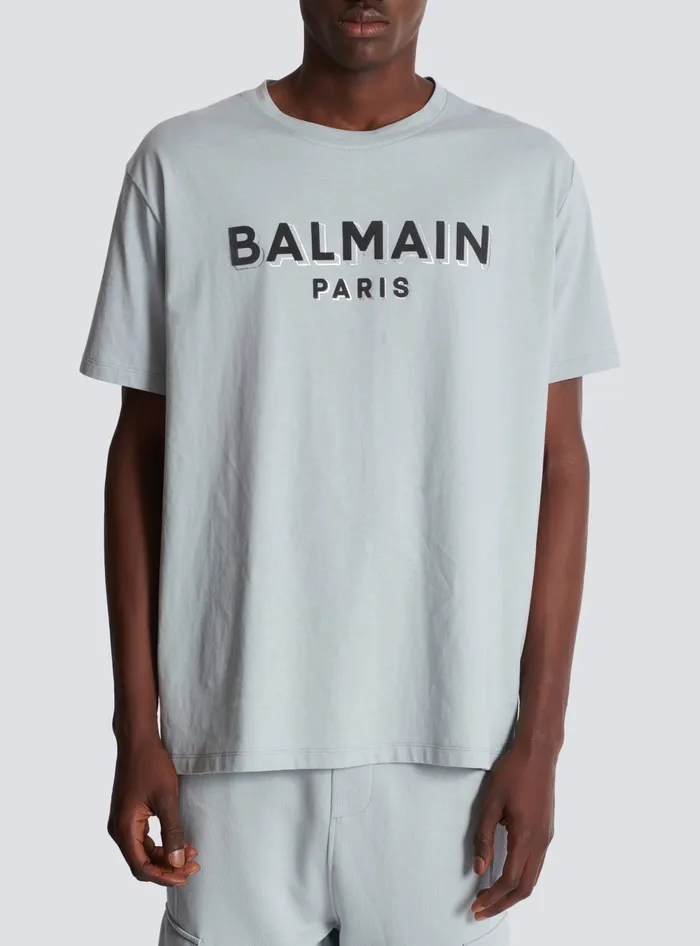 Balmain Metallic Flocked Tshirt Grey Men TShirts