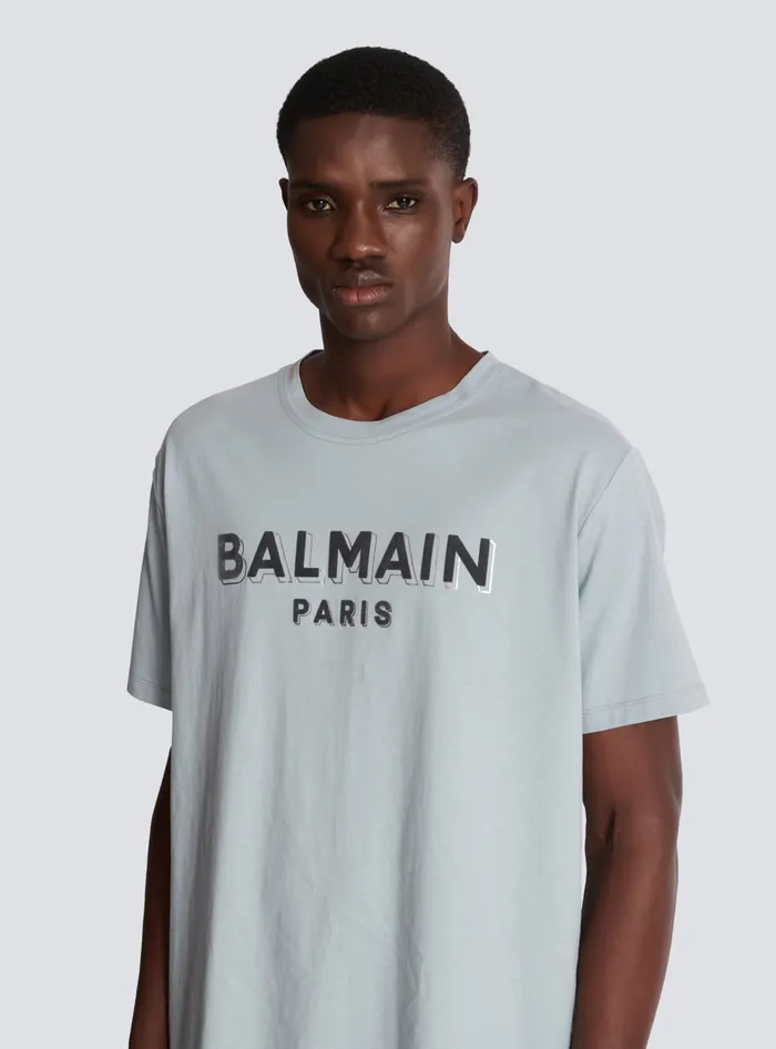 Balmain Metallic Flocked Tshirt Grey Men TShirts