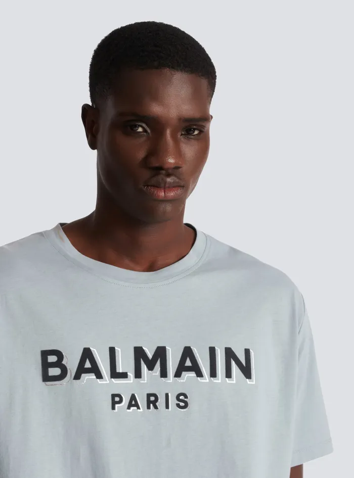 Balmain Metallic Flocked Tshirt Grey Men TShirts