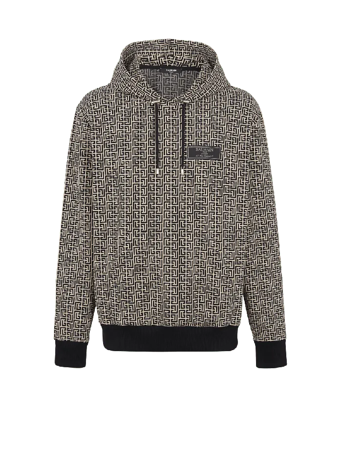 Balmain Monogram Hoodie Black Men Sweatshirts