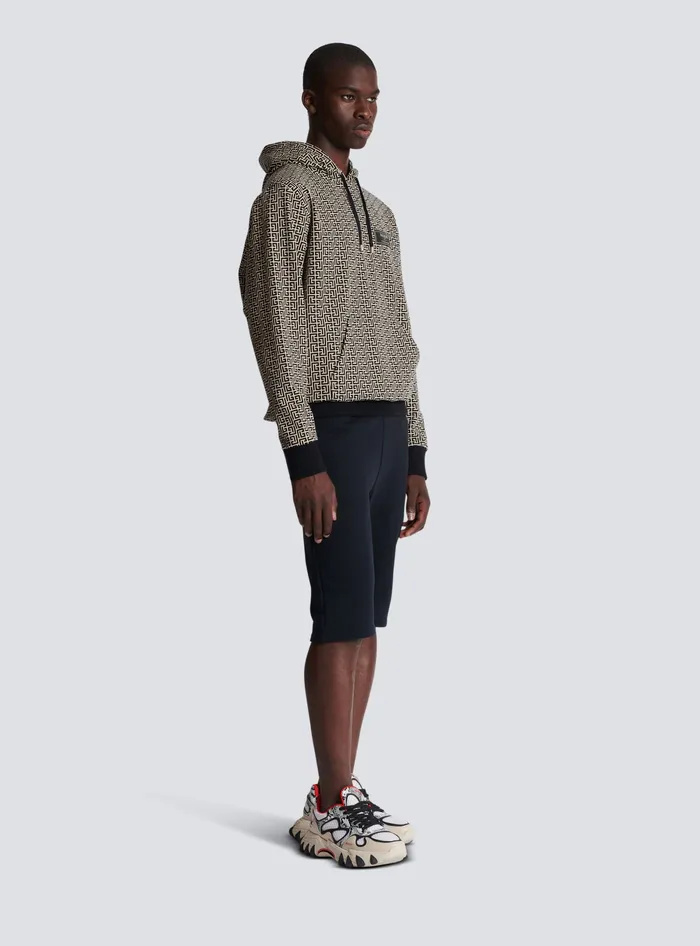 Balmain Monogram Hoodie Black Men Sweatshirts