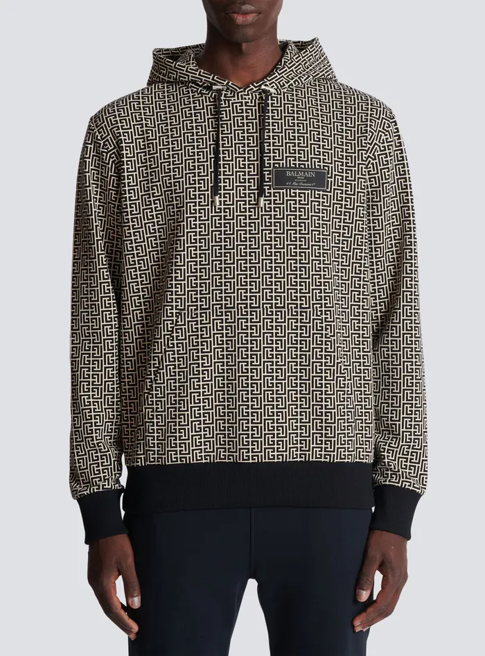Balmain Monogram Hoodie Black Men Sweatshirts