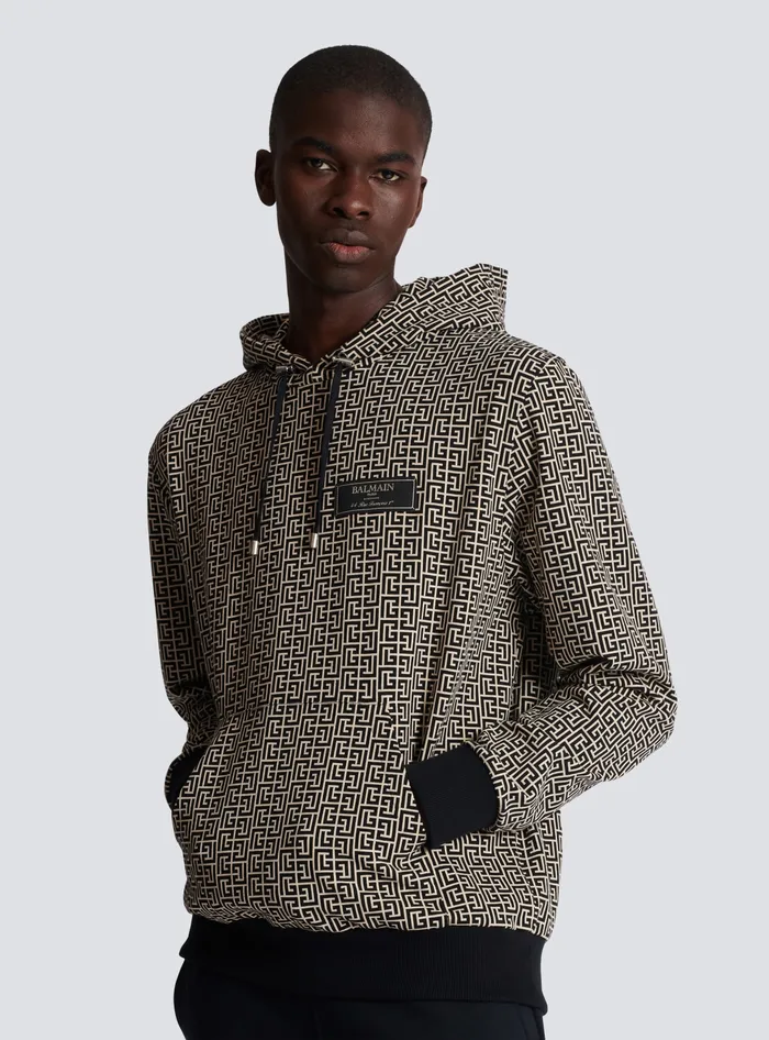 Balmain Monogram Hoodie Black Men Sweatshirts