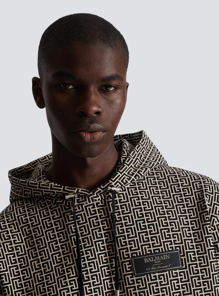 Balmain Monogram Hoodie Black Men Sweatshirts