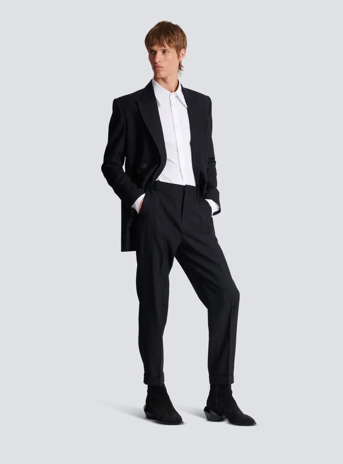 Balmain Monogram Wool Trousers Black Men Trousers And Shorts