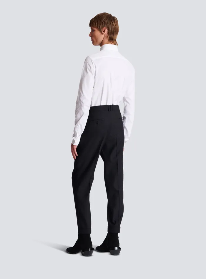 Balmain Monogram Wool Trousers Black Men Trousers And Shorts