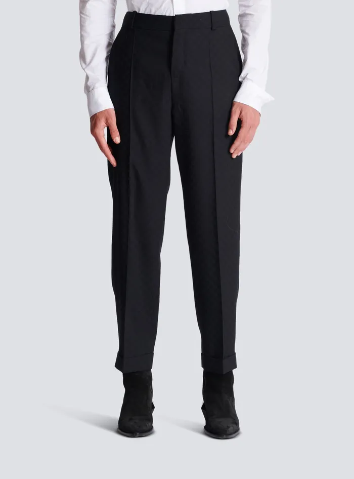 Balmain Monogram Wool Trousers Black Men Trousers And Shorts