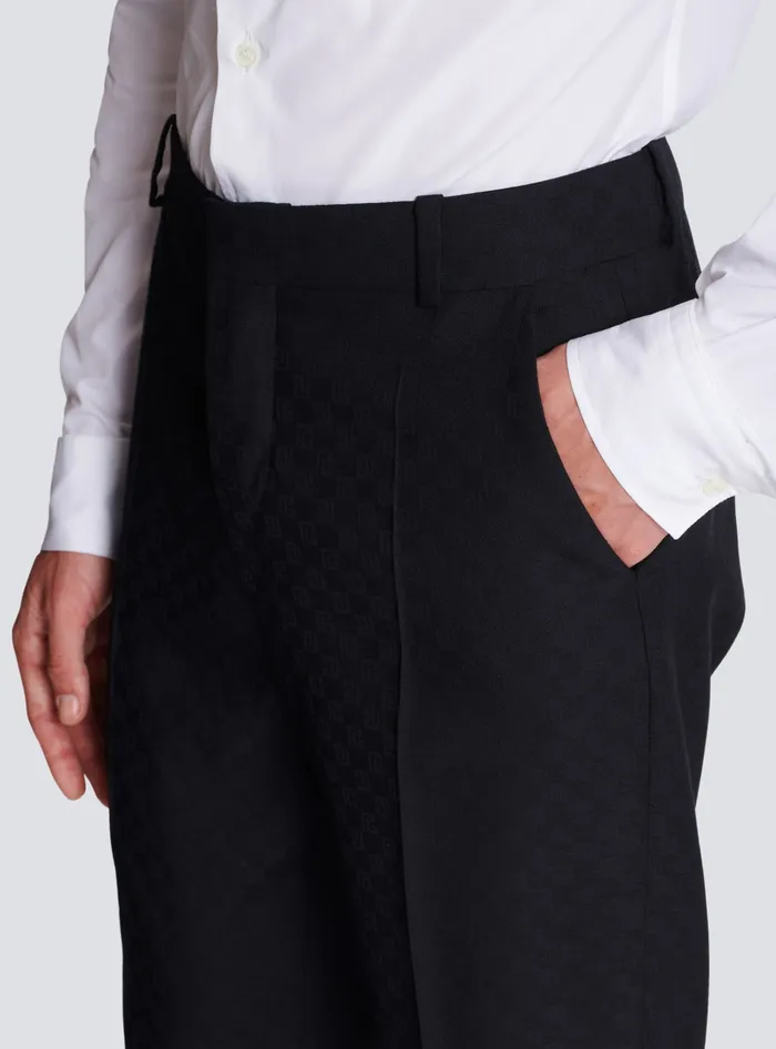 Balmain Monogram Wool Trousers Black Men Trousers And Shorts