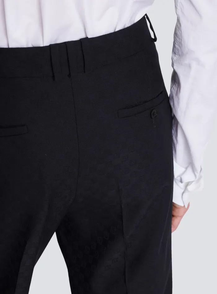 Balmain Monogram Wool Trousers Black Men Trousers And Shorts
