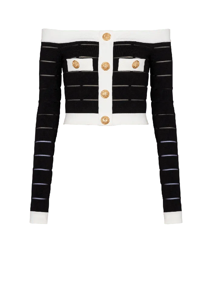 Balmain Offtheshoulder Knit Top Black Women Tops And Shirts