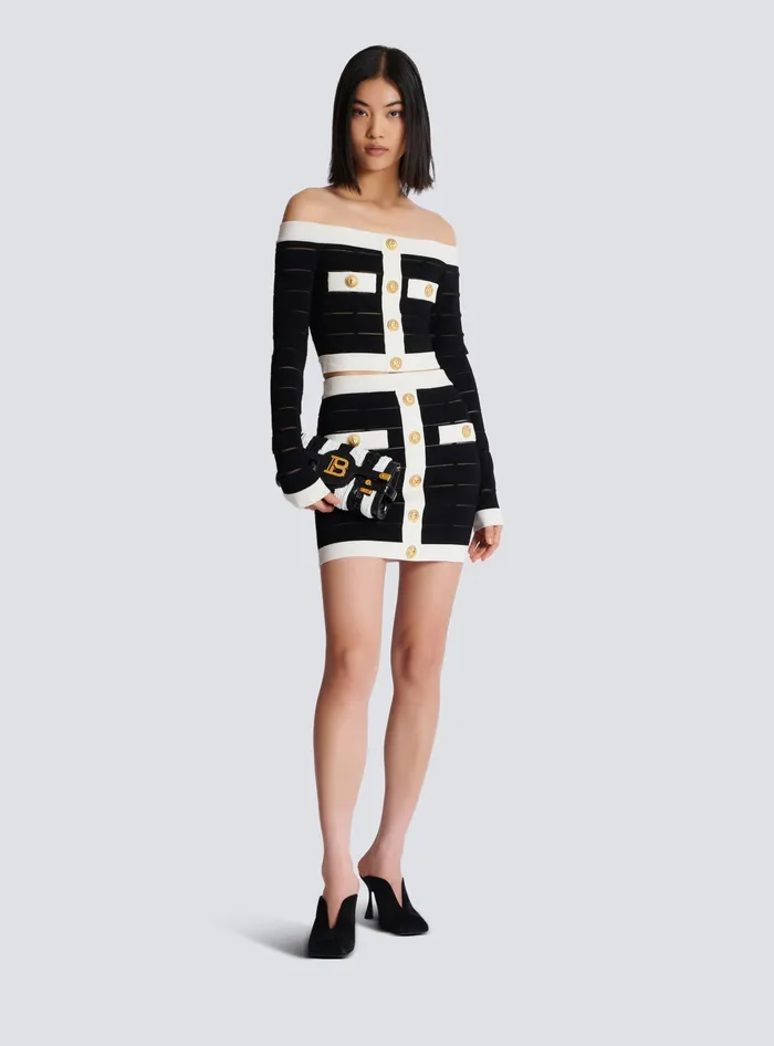 Balmain Offtheshoulder Knit Top Black Women Tops And Shirts