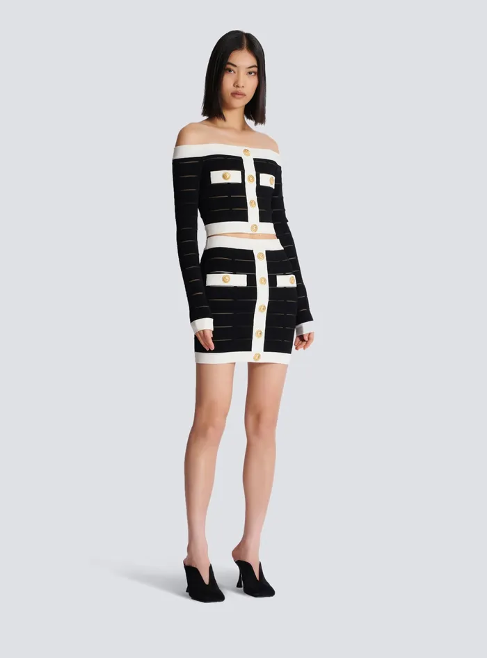 Balmain Offtheshoulder Knit Top Black Women Tops And Shirts