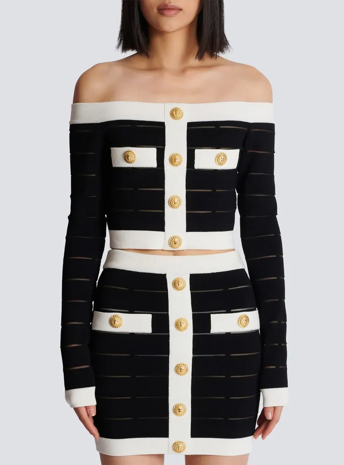 Balmain Offtheshoulder Knit Top Black Women Tops And Shirts